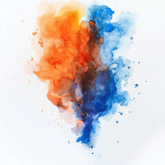 Abstract orange and blue thick watercolor splash on white background, minimalist style, abstract watercolor background with watercolor paint