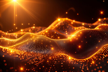 Golden background with golden spheres and wavy lines