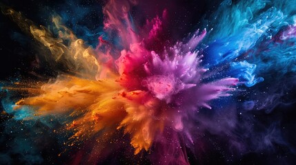 A vibrant explosion of color and energy bursting forth from the darkness, illuminating the canvas with a dazzling array of hues and tones.