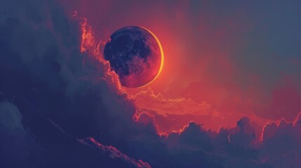 A stunning photograph of a solar eclipse taking place during the afternoon sky. - obrazy, fototapety, plakaty