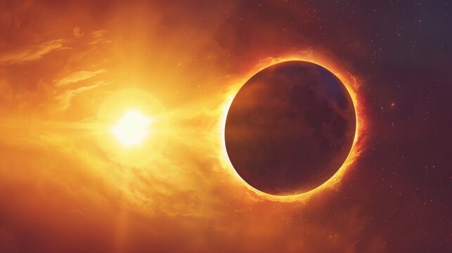 A stunning photograph of a solar eclipse taking place during the afternoon sky.