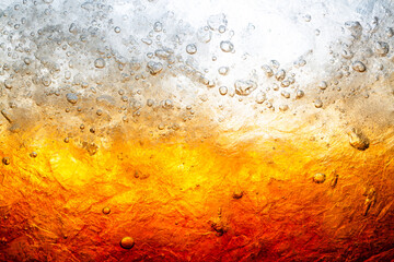 Macro cola drink background,Close up view of ice cubes in dark cola background. Surface of sweet...