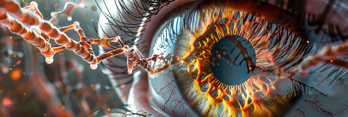 Fantasy eye with beautiful makeup closeup The eye of a fashionable woman with bright colors. 
 - obrazy, fototapety, plakaty
