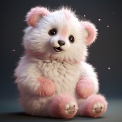 A cute stuffed animal with pink fur and a pink nose