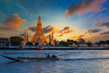 Wat Arun Ratchawararam,or Wat Arun (Temple of Dawn) at sunset, Bangkok, Thailand,They are public domain or treasure of Buddhism, no restrict in copy or use