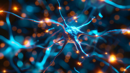 plasma, energy, Close up active nerve cells. Human brain stimulation or activity with neurons, - obrazy, fototapety, plakaty