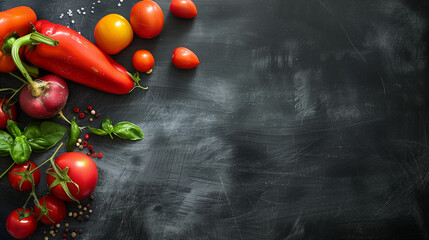 Fresh vegetables on a black chalkboard background 