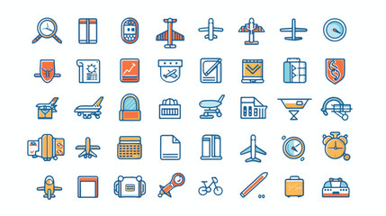 Airport terminal navigation pictogram set. Signage sys