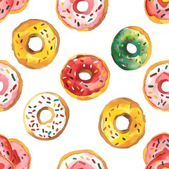 seamless pattern of colorful cartoon donuts