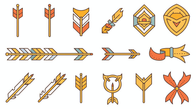 Arrow ribbon logo and emblem thin line icons set. Mode