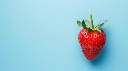 strawberry on blue background with copy space, 
