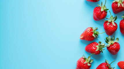 strawberries on blue background with copy space, Strawberry background
