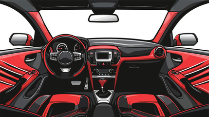 Automobile black and red interior vector illustration.