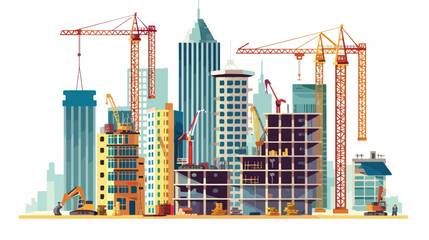 Banner illustration of buildings under construction 