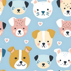 Fototapeta premium seamless pattern of cute dog faces in pastel colors