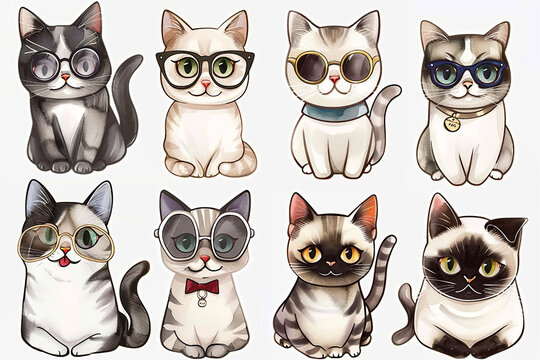 Set of cute cats with different emotions. Vector illustration for your design