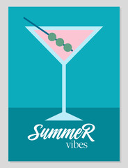 Summer mood. Summer card or poster concept in flat design. Cocktail vector illustration in geometric style.