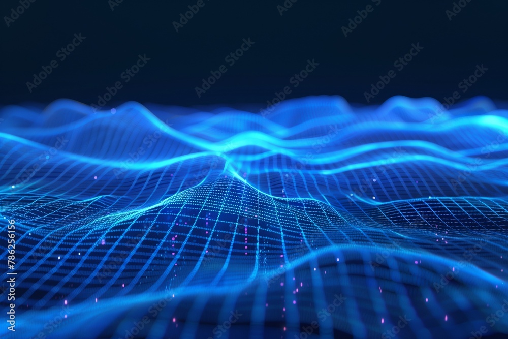 Sticker ai generated illustration of abstract blue glowing grid pattern on a dark background