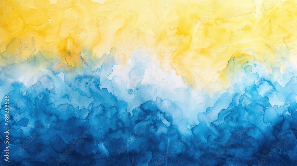 Poster Background of yellow and blue watercolor paint on wet paper with watercolor flow serving as a design element in a tutorial