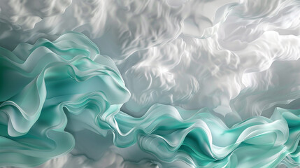 Obraz premium Teal and white clouds drift on silver, suggesting dawn's tranquility.