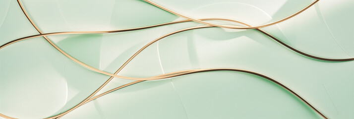 A sophisticated pattern of thin, metallic gold lines crisscrossing over a pastel mint background, reflecting the luxury of minimalist summer style - obrazy, fototapety, plakaty