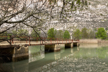 Jucar River through the Tolosa Bridge, Tolosa, Spanish town belonging to the municipality of...