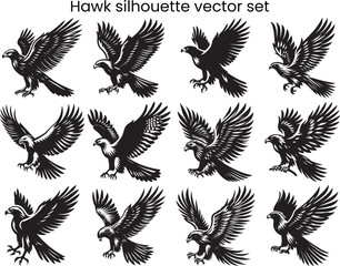 Hawk silhouette vector set