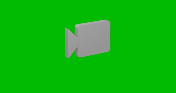 Animation of rotation of a white video camera symbol with shadow. Simple and complex rotation. Seamless looped 4k animation on green chroma key background