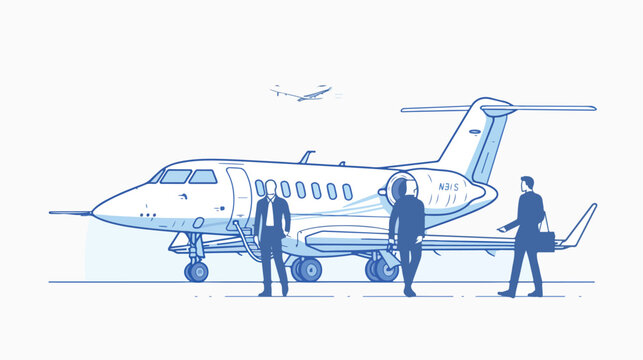 Businessmen coming from the private plane discussing