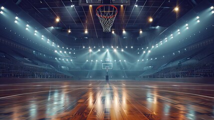 Empty Basketball Arena with Flashlights and Moody Lighting