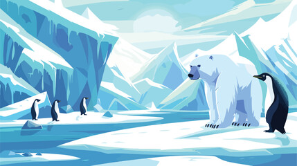 Cartoon nature winter arctic landscape with ice mountain - obrazy, fototapety, plakaty