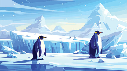 Cartoon nature winter arctic landscape with ice mountain