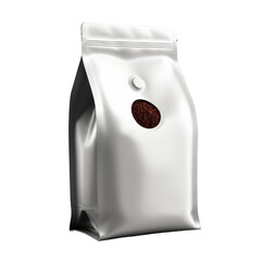 Shiny package with coffee beans on a white and transparent background. PNG.