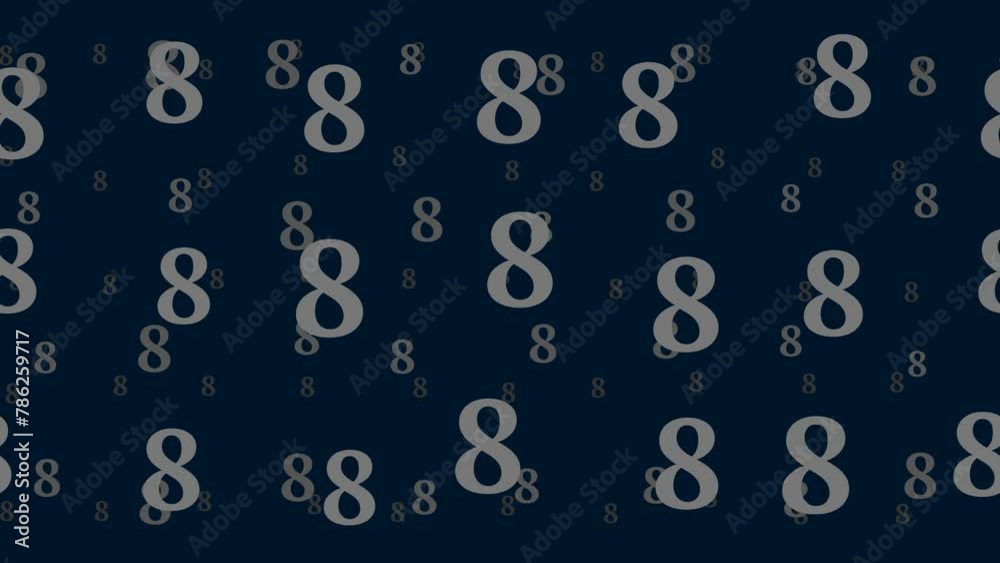 Poster number eight symbols float horizontally from left to right. parallax fly effect. floating symbols ar