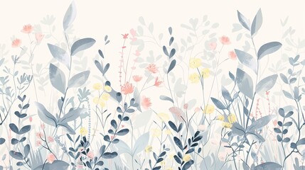 Graceful botanical illustration in soft pastel colors