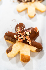 Snowflake-Shaped Sugar Cookies, Chocolate-Dipped, Pecan Crushed Nuts, Holiday Baking - 786260337