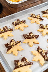 Making Cutout Sugar Cookies, Chocolate-Dipped, Hazelnut-Sprinkled - 786260533