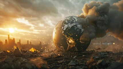 Globe burning in flames. Global warming concept. - obrazy, fototapety, plakaty