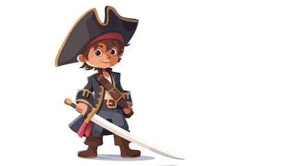 Isolated pirate boy in costume with hat and sword. vector