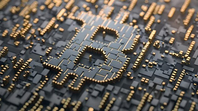 Intricate Bitcoin Symbol on Digital Circuit Board Background
