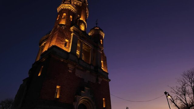 Gardos tower in Zemun municipality, city of Belgrade, Serbia, blue hour evening cityscape.	
