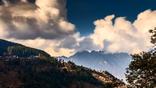 Timelapse of mountains of Sainj Valley in Himachal Pradesh, India
