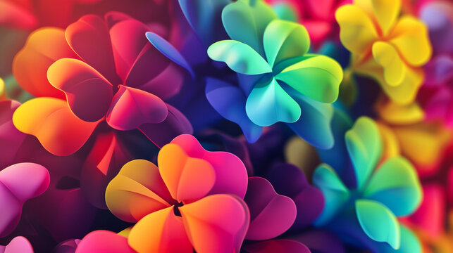 Delight in the playful charm of an abstract pop gradient clover shape, bursting with dynamic hues and whimsical curves, creating a lively and captivating visual experience.