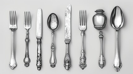 Stainless Steel Cutlery Set on White Background