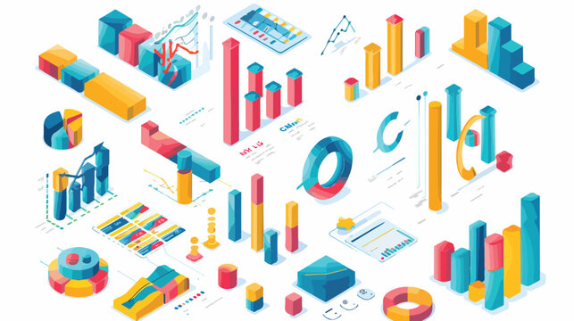 Flat 3d isometric infographic elements icons graph 