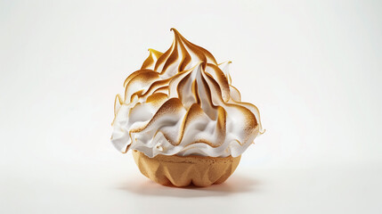 Baked Alaska featuring meringue and ice cream, presented against a white background.
