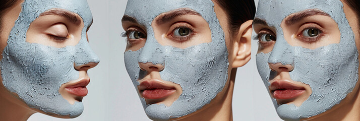 Skin care routine woman with cleansing face mask