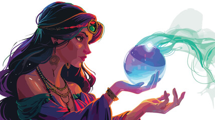 Gypsy fortune teller with magic crystal ball vector  - obrazy, fototapety, plakaty