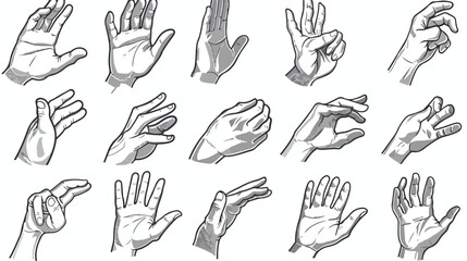 Hand gestures signs set. Thin line art icons. Flat style - obrazy, fototapety, plakaty