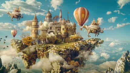 A whimsical dreamscape of surreal landscapes and fantastical creatures, transporting viewers to a world of imagination and wonder. - obrazy, fototapety, plakaty